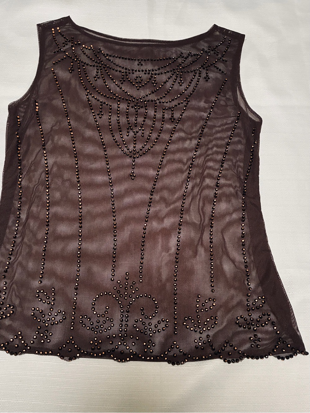 Vintage 90s Y2K Beaded Mesh Tank Top Brown Fairy Festival
